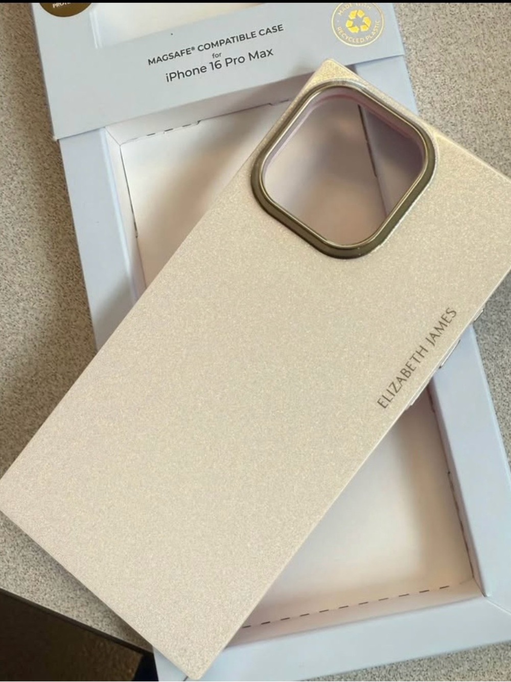Elizabeth James square iPhone 16 Pro Max Case in Pearl Gold